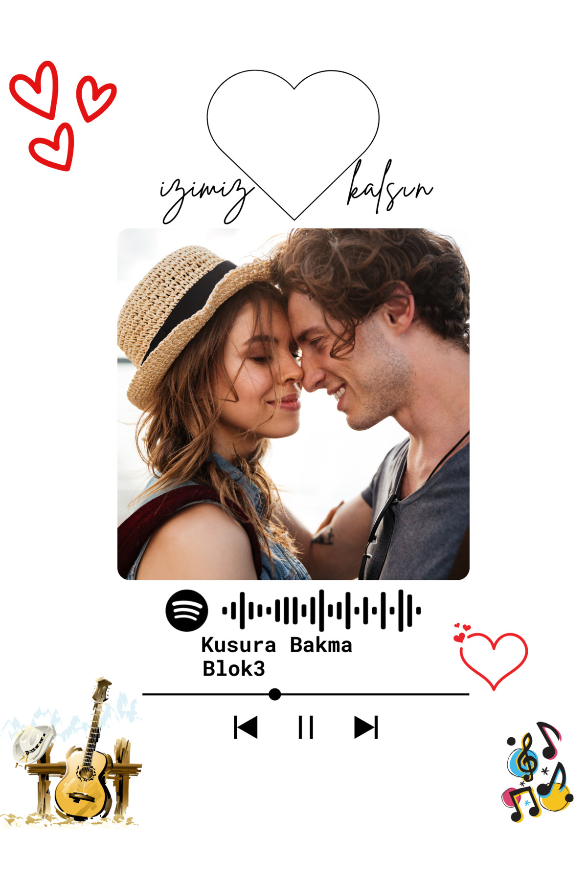 Kişiye Özel Fotoğraflı Spotify Barkodlu Plaka Ve Parmak İzi Boyalı Çerçeve Seti - İzimiz Kalsın 3
