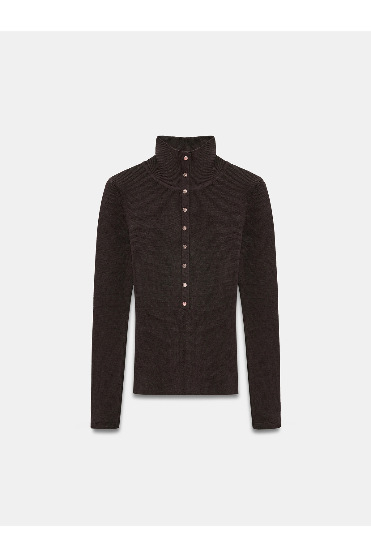 URİS  Kadın Acı Kahverengi Dik Yaka Çıtçıtlı Uzun Kol Triko Kazak - Görsel 6