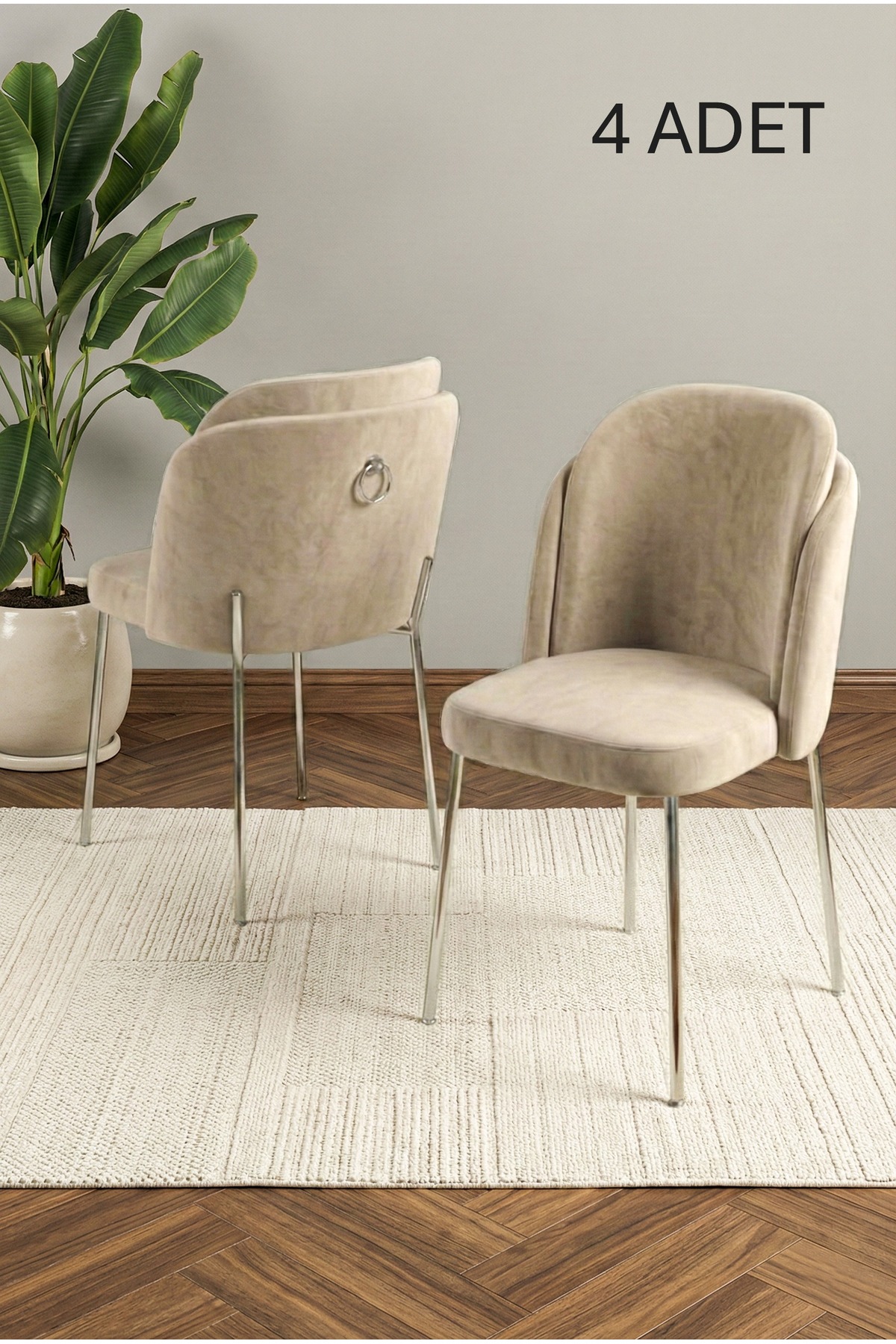 Rigella Silver 4-Piece Kitchen Living Room Dining Room Chair Wipeable Fabric Metal Leg Sandal Door
