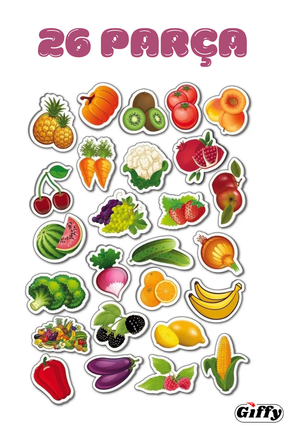 giffy Oyuncak Manyetik Mıknatıslı 30 Parça Hayvanlar ve 26 Parça Sebze Meyveler Eğitici Set Magnet fotoğrafı 4 (önizleme)