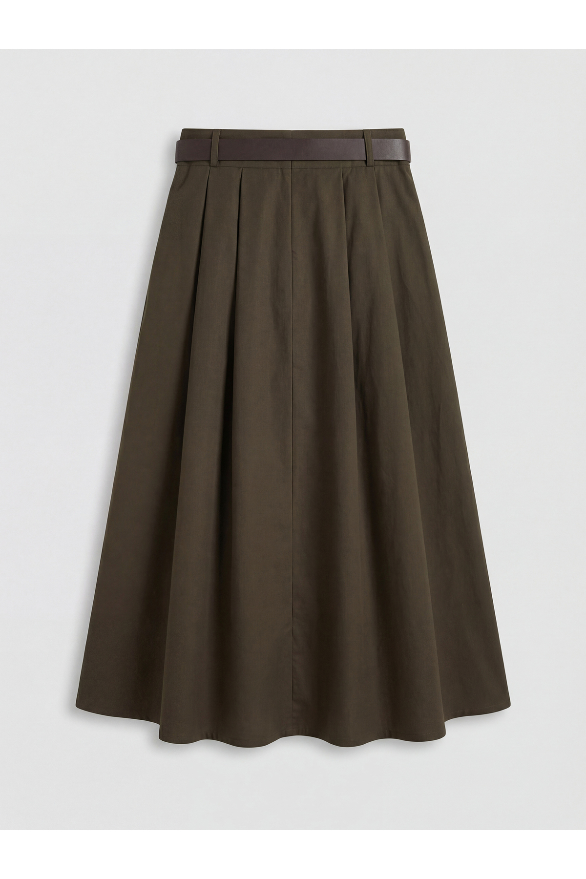 LC Waikiki  Haki Beli Fermuarlı Kemerli A Kesim Poplin Etek