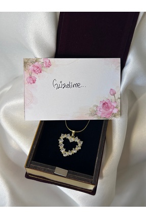 lotusbybuket Zirkon taşlı Kalp gold çelik kolye