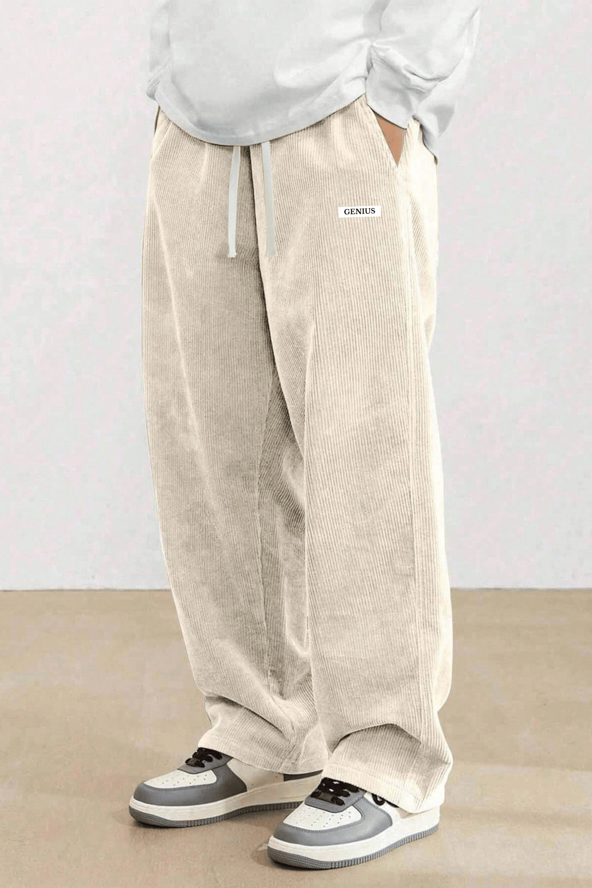 GENIUS STORE  GENIUS Erkek Pantolon Fitilli Kadife Bol Paça Oversize Pantolon