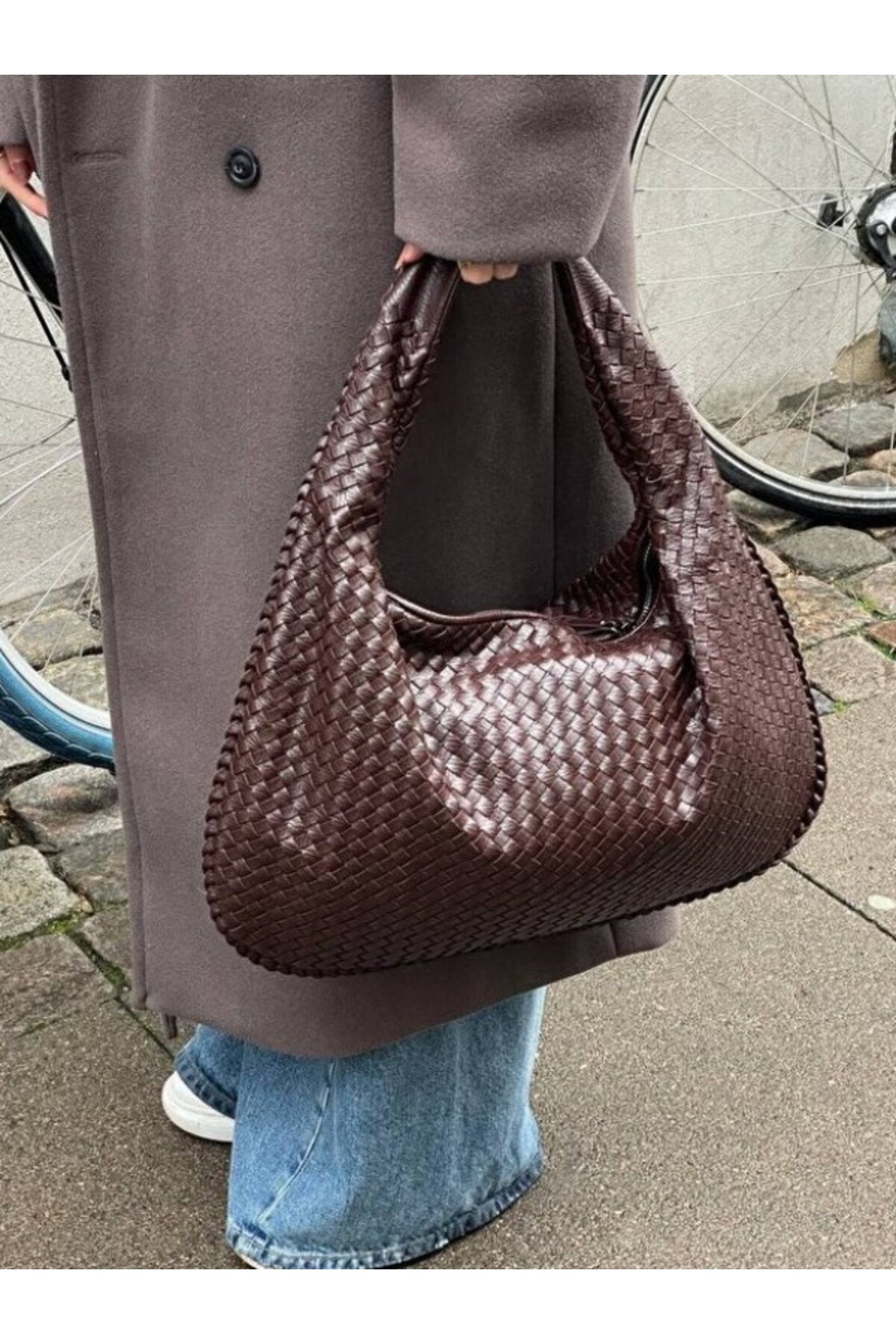 BAHES Women's Braided Leather Oversized Tote Model Hand Sleeve and Shoulder Bag