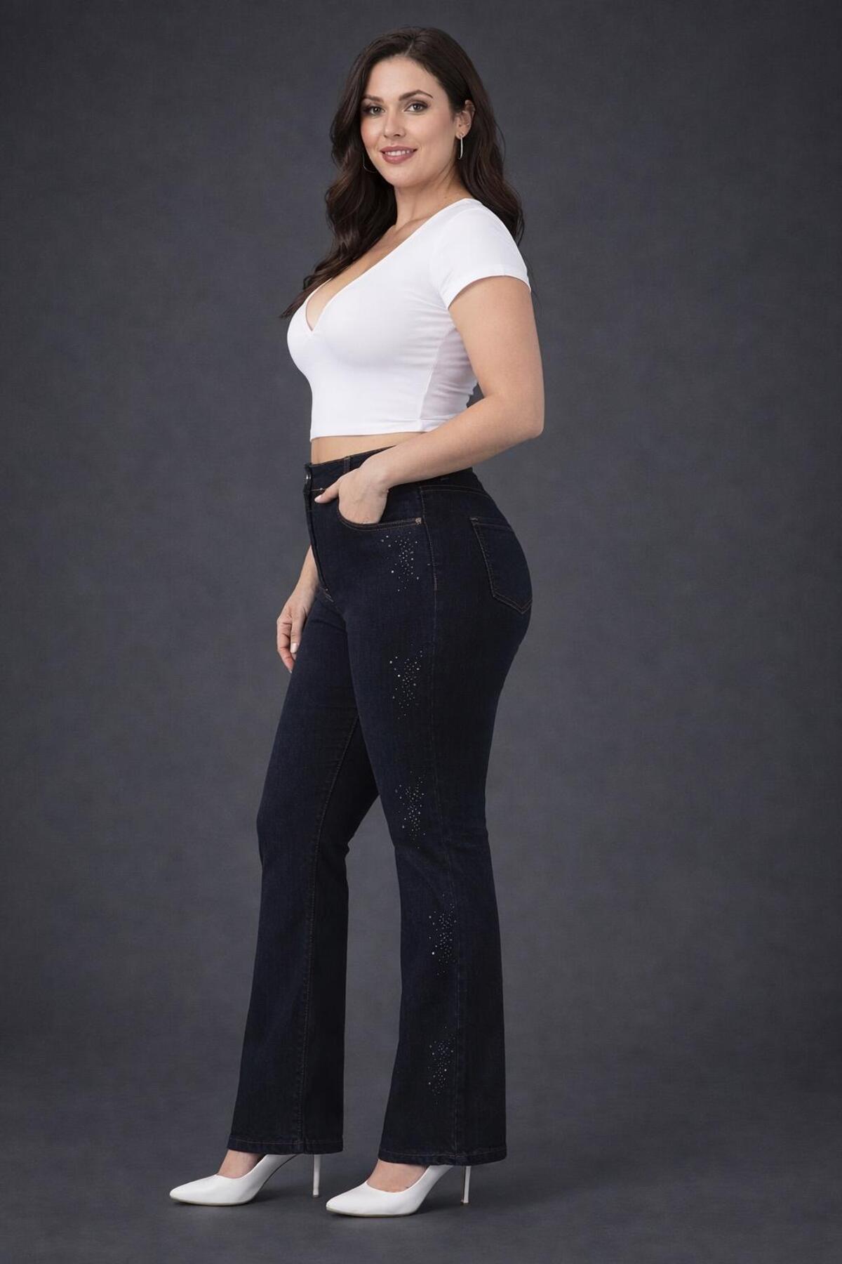 EYLÜLXXL  İSPANYOL PAÇA BÜYÜK BEDEN JEANS PANTOLON - Görsel 6