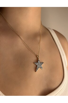 Nilly Jewelry 14K Zirkon Taşlı Asimetrik Yıldız Gold Kolye