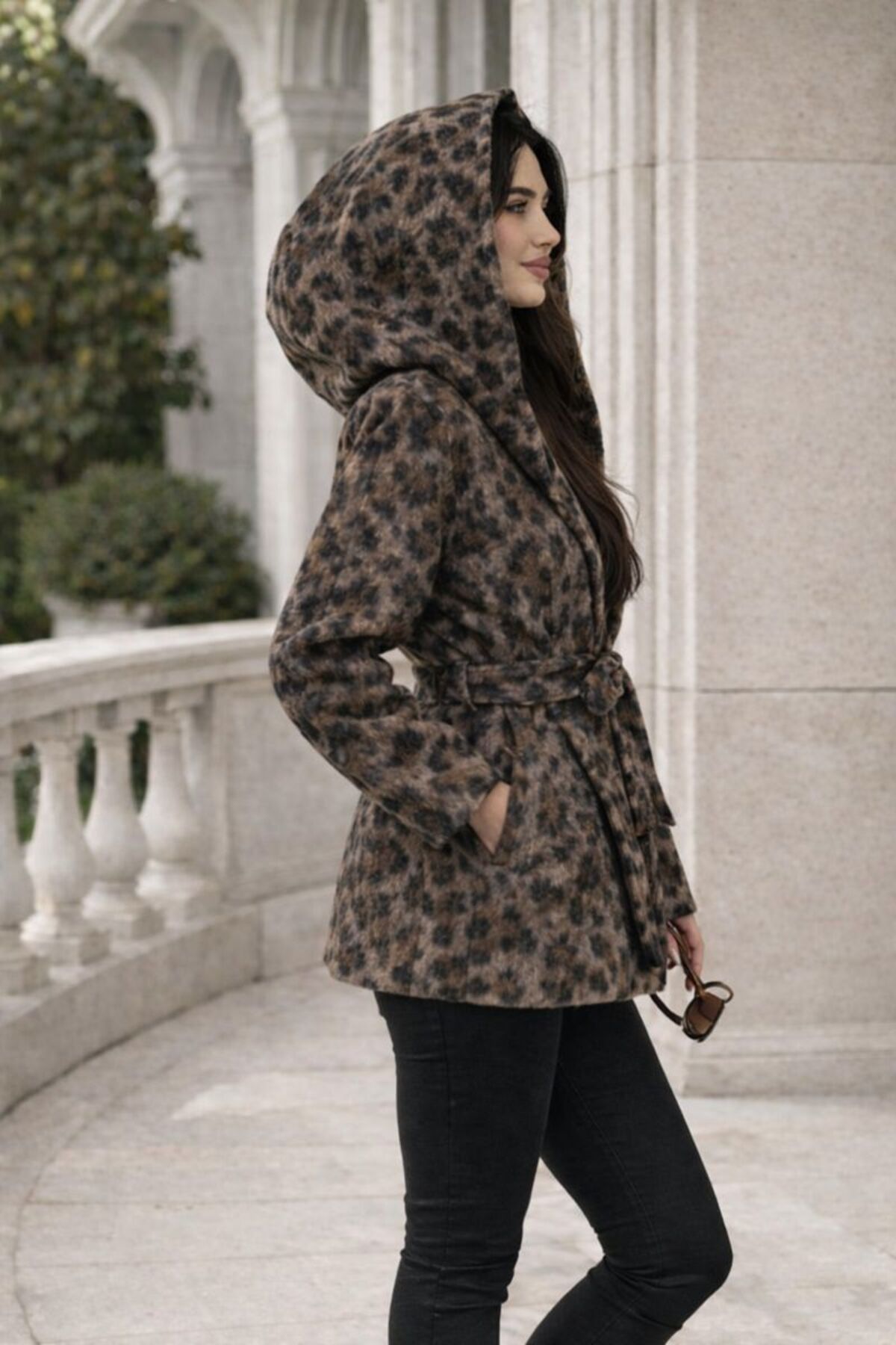 Kureyzibies  Kadın Kase Kaban Kapusonlu OVERSİZE - Görsel 2