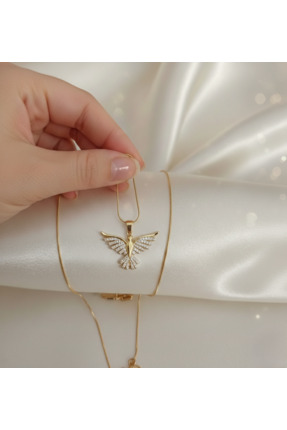 Belasso Kadın Altın Renk Zirkon Taşlı Anka Kuş Figürlü Çelik Kolye