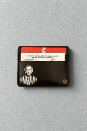 Manerro Siyah Beyaz Taraftar Temalı Hakiki Deri Cüzdan & Kartlık