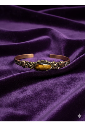 Meneva Aksesuar Doğal Kaplangözü Taşlı Antik Bakır Kelepçe Bileklik