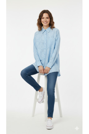 ÇINARLI MODA Kadın Oversize Geniş Kesim Desenli Kumaş Uzun Kollu Cepli Dokulu...