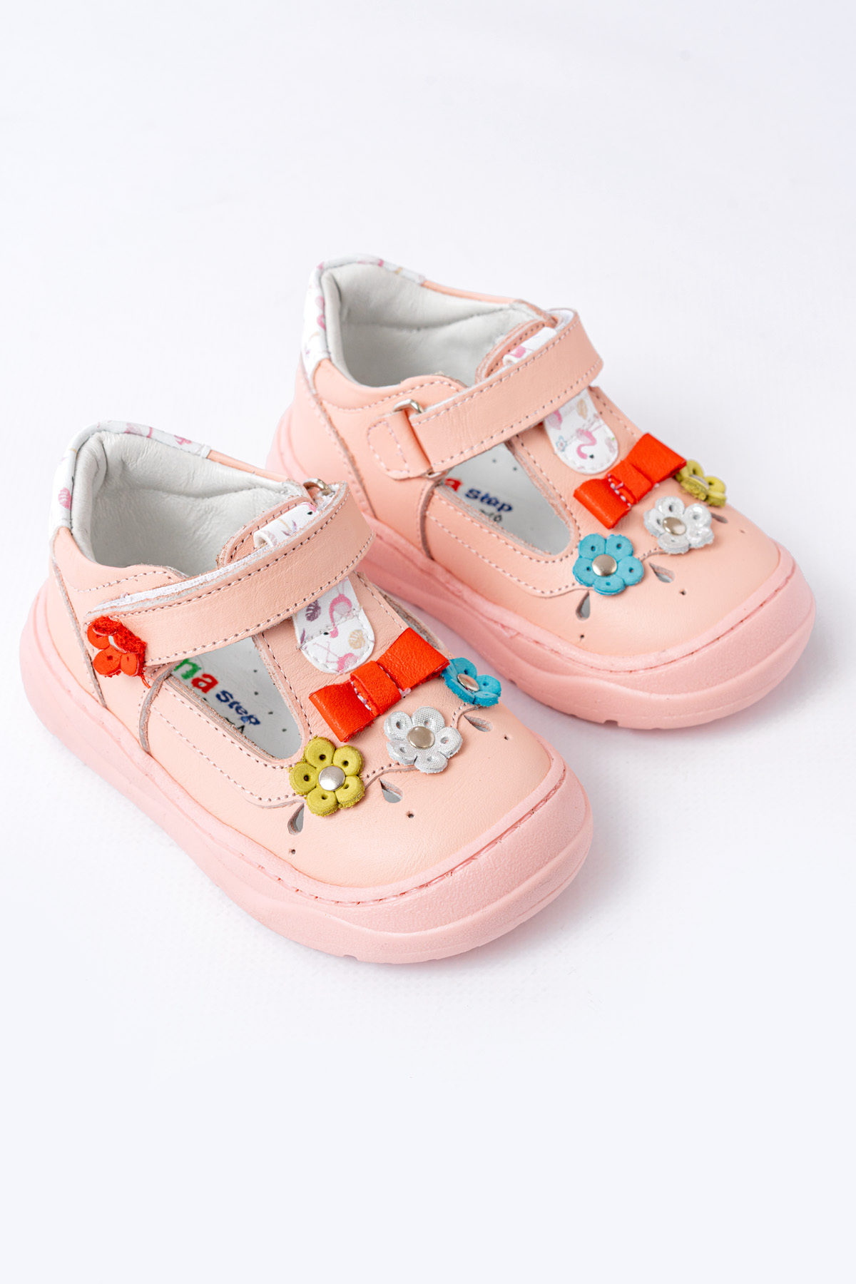 Genuine Leather Orthopedic Sole Stitched Velcro Baby Girl First Step Sandals - Wide Fit