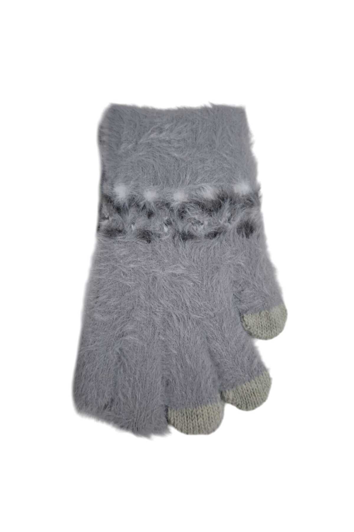 Kitti Spteks 4-8 Yaş Kız Çocuk Gri Renk Düz Desen Kışlık Örme Eldiven fotoğrafı 5 (önizleme)