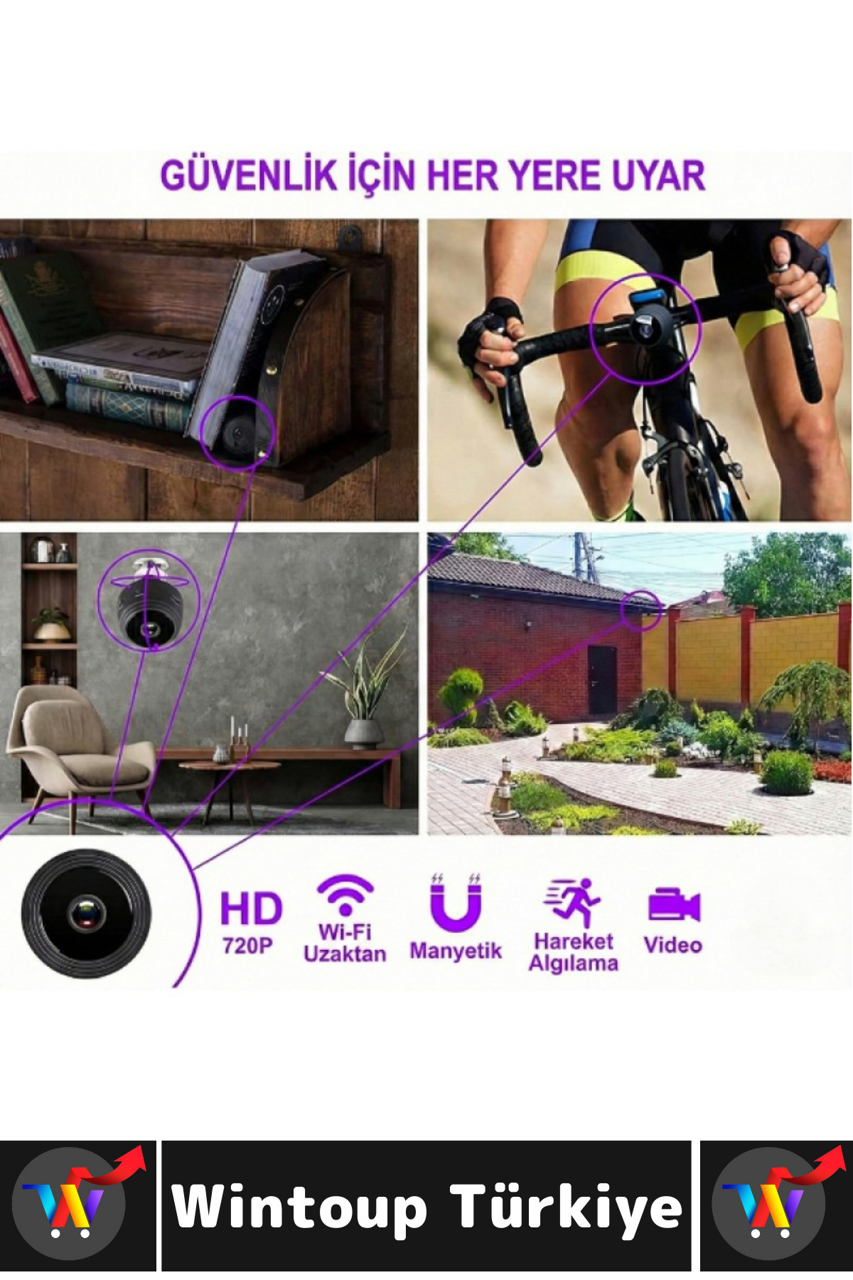 Wintoup Premium Mobil Uygulamalı Gece Görüşü Bebek Çocuk Odası Ev Ofis Şık HD Wi-Fi Mini Güvenlik Kamerası fotoğrafı 6 (önizleme)