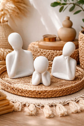 Mumperya Bohem Dekoratif Düşünen Figür Biblo Seti 3’lü | Salon & Orta Sehpa D...