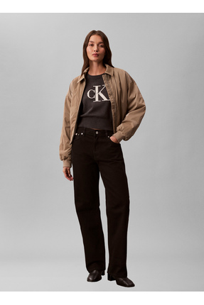 Calvin Klein Jeans Yuvarlak Yaka Standart Desenli Gri Kadın Kazak CHUNKY COTT...