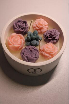 şema kadim ışık el yapımı çiçek detaylı doğal soya mum