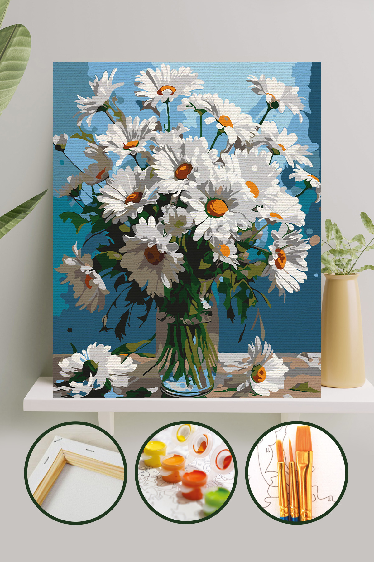 Sayılarla Boyama 40x50 Cm Tuval Seti Fırça Boya Dahil Çıtaya Gerili - Daisy
