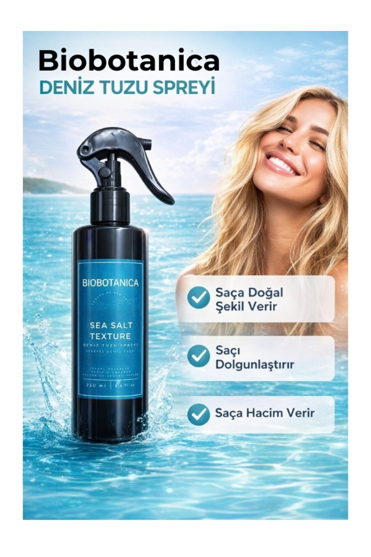 Deniz Tuzu Etkili Doğal Dalga Sağlayan Saç Spreyi 250 ml — BBTNCDNZTZ — تصویر 3 از 5