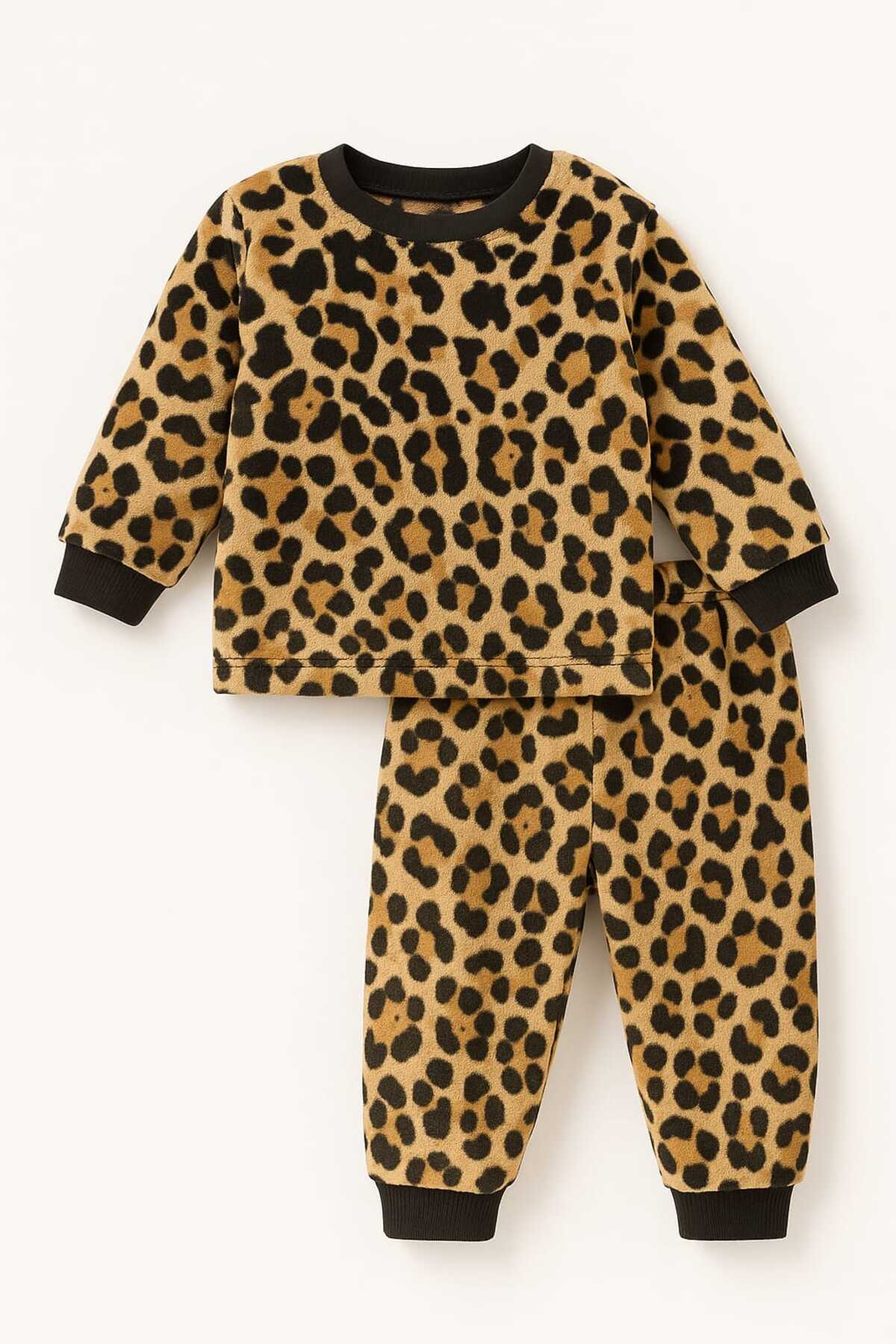 ozbaby.com Leopard Patterned Winter Baby Girl Children's Feather Plush Fleece Set