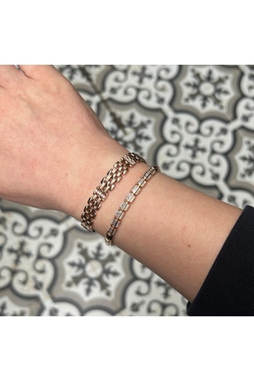 Veloura Acc. Premium Çelik Zirkon Taşlı Rose Ton Zarif Bileklik İkili Takım