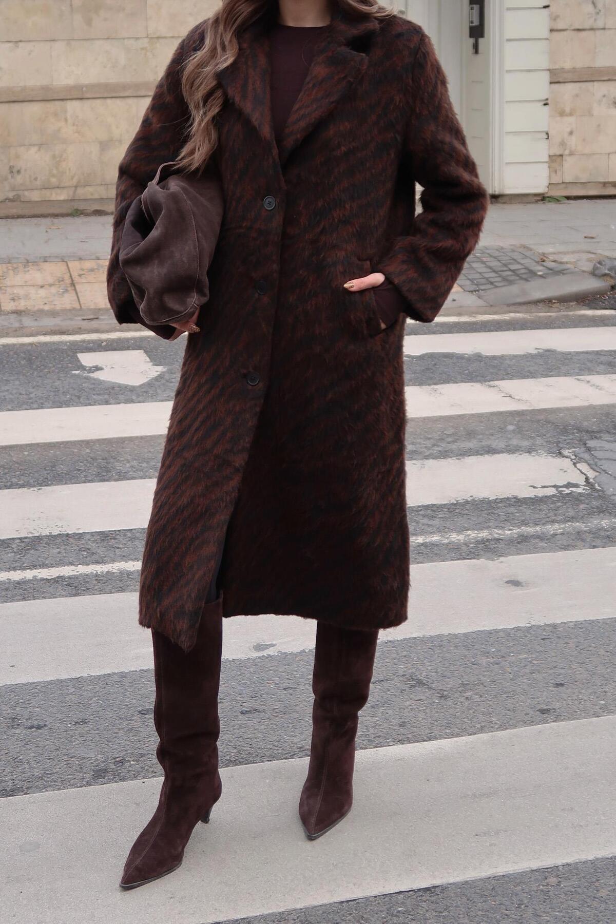 Lijuri  Zebra Desenli Kaşe Kaban 7124 - Görsel 7