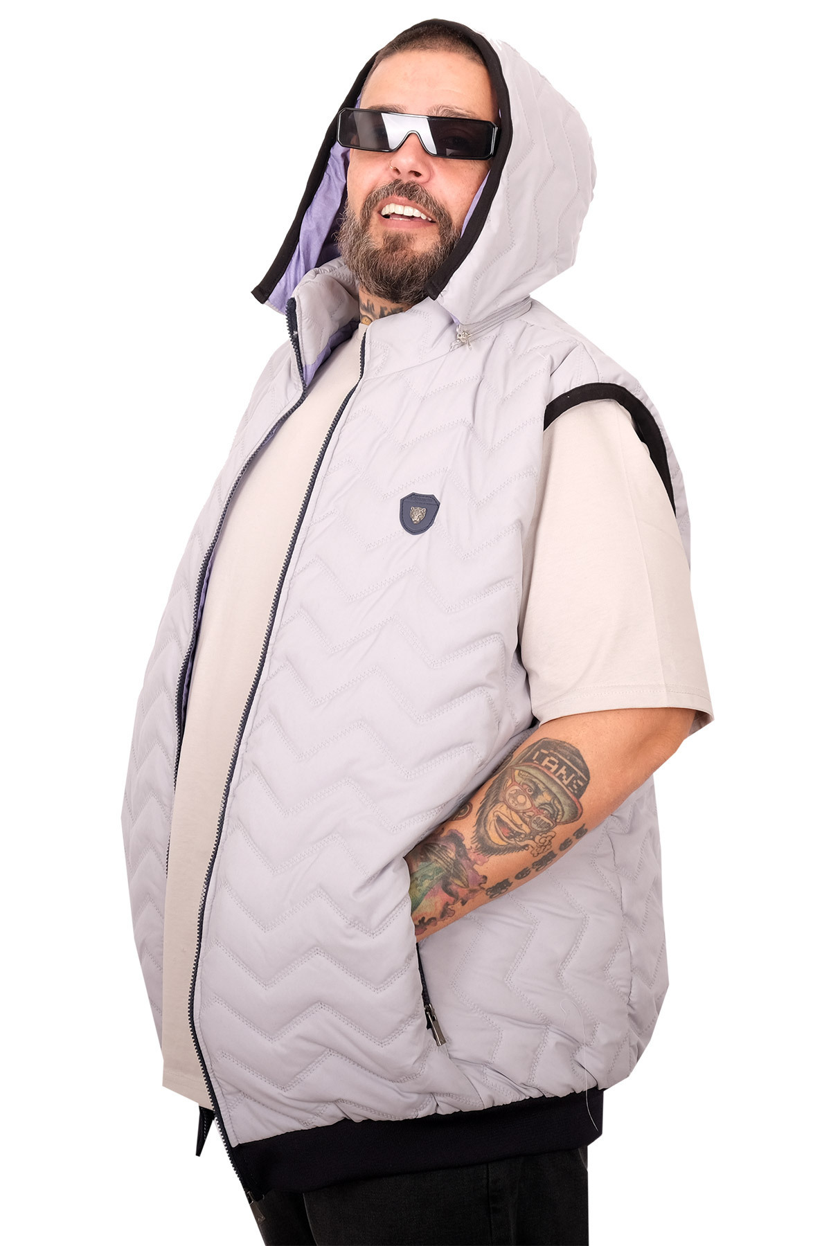 ModeXL Mode XL Büyük Beden Erkek Kapitone Yelek U25722 gri görsel 5