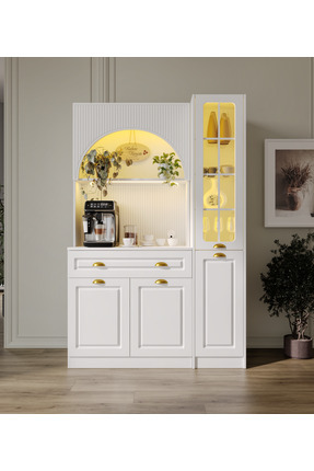 GuneyStore Armoni Gold Midi Kahve Köşesi Sağ Vitrinli Komple MDF - Ücretsiz M...