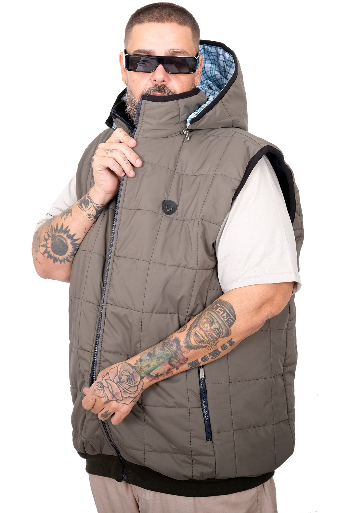 ModeXL Mode XL Büyük Beden Erkek Kapitone Yelek U25718 haki görsel 2