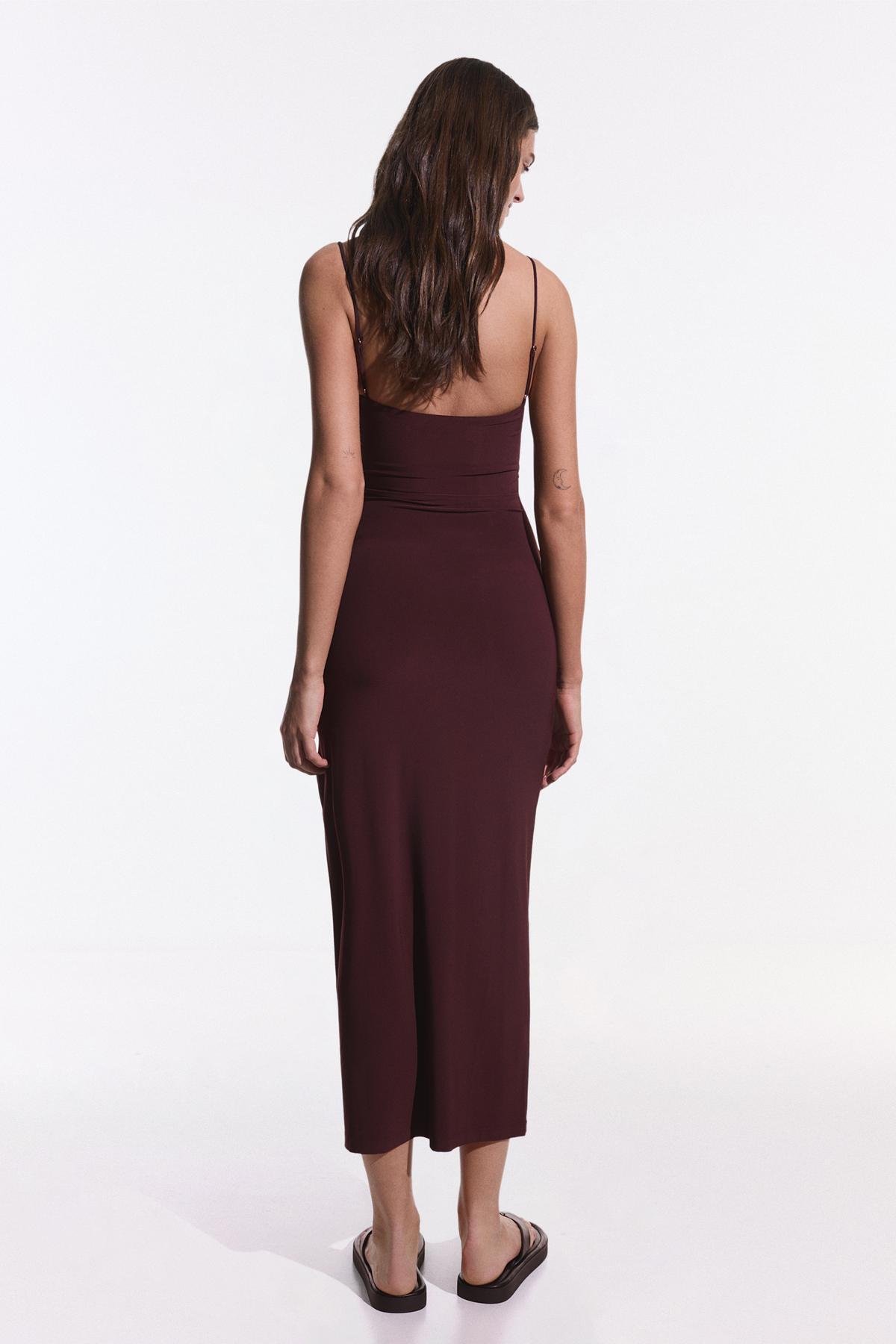 Bershka  Büzgülü askılı midi elbise - Görsel 3