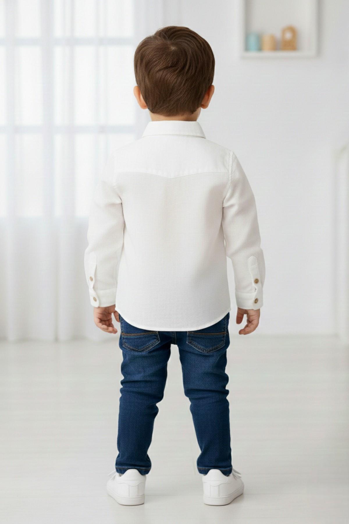 woorage cuties Woorage Erkek Bebek 1-5 Yaş Kemik Düğmeli Pamuklu Keten Gömlek Krem fotoğrafı 4 (önizleme)