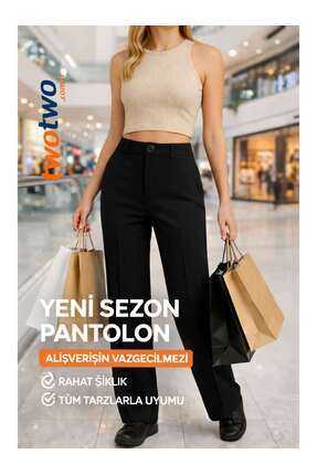 Two Two Yüksek Bel Krep Kumaş Pantolon-Şık ve Rahat Pantolon– Günlük Kadın Pa...