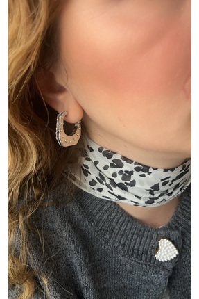 JEWELRY Silver rengi gold zımba detaylı tarz küpe