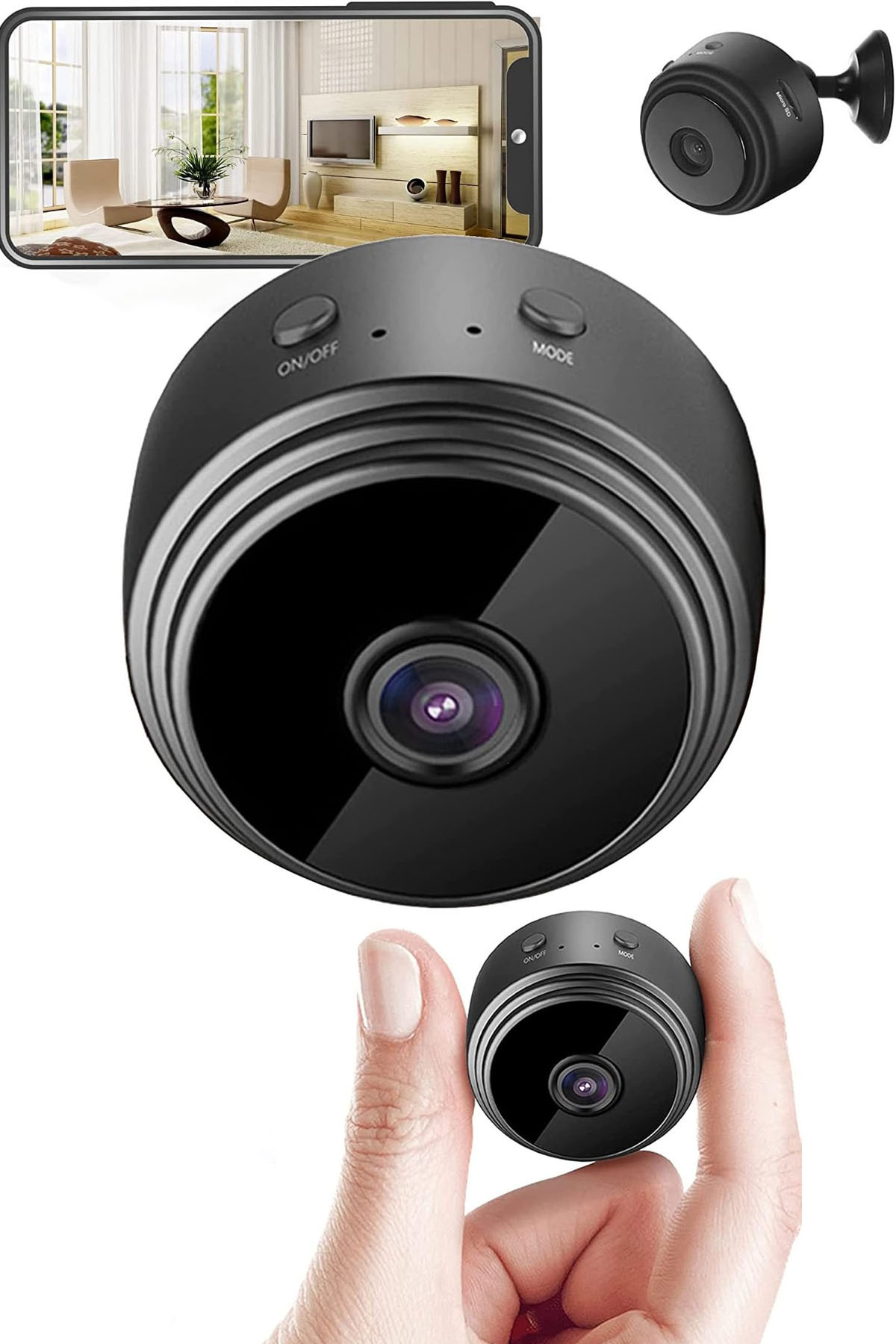 TechnoStation Güvenlik Kamerası, 1080P HD WiFi Mini Kamera, Ev Güvenlik Kamerası, 150 Derece Kablosuz