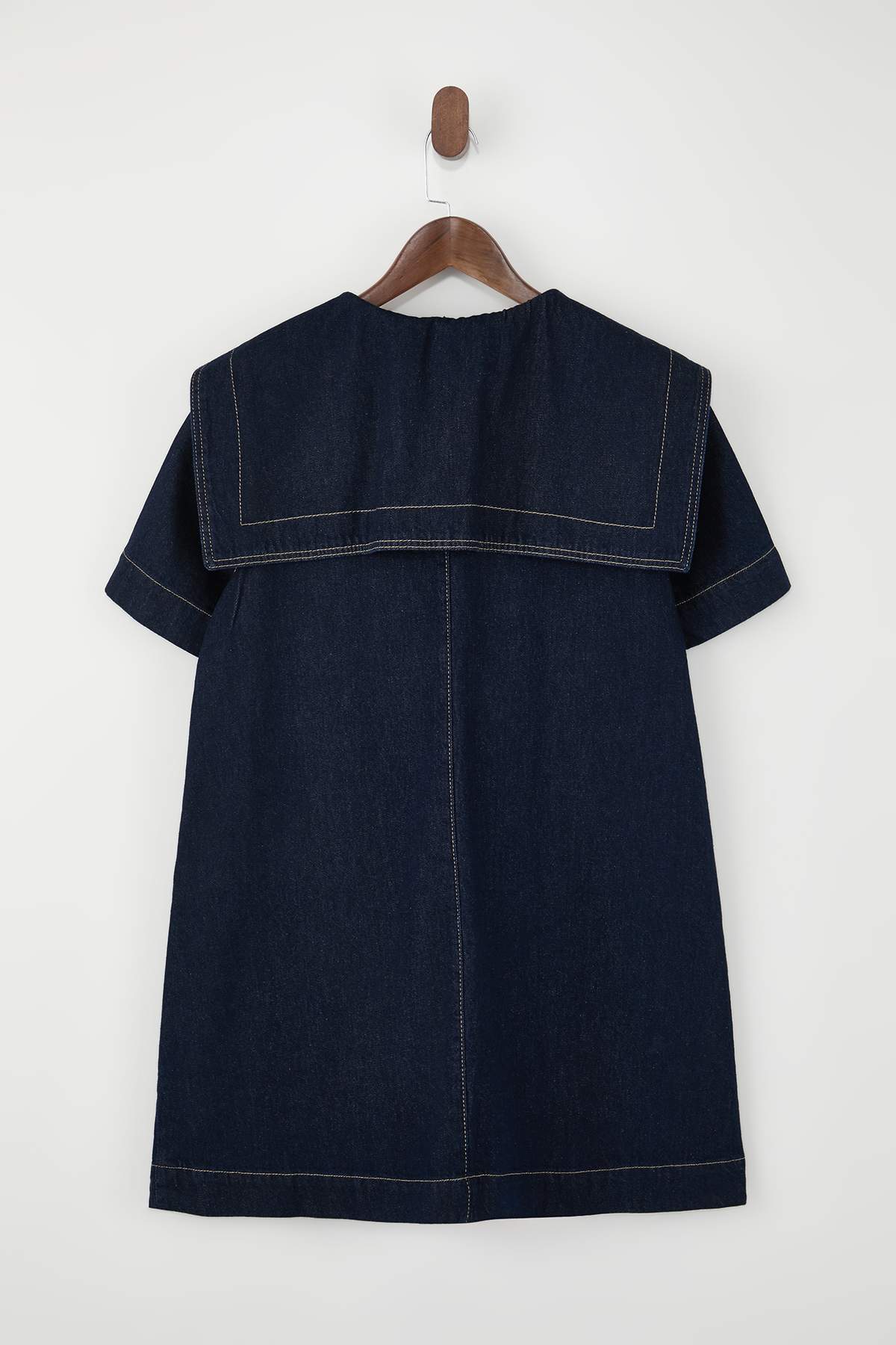 Trendyolmilla  Mavi Bebe Yaka Detaylı %100 Pamuk Mini Denim Elbise TWOSS26EL00041 - Görsel 6