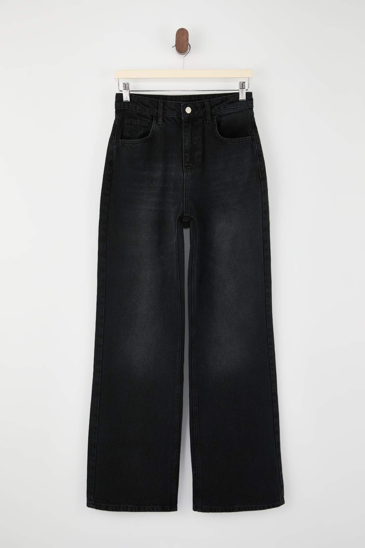 Trendyolmilla  Siyah Yüksek Bel Uzun Boy %100 Pamuk Wide Leg Jeans TWOSS26JE00130 - Görsel 5