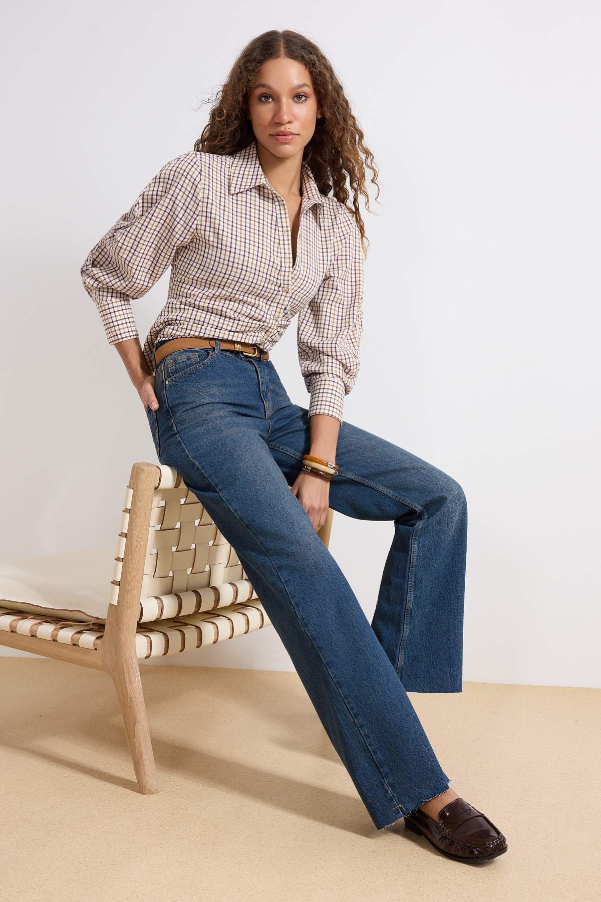 Trendyolmilla  Mavi Yüksek Bel Straight %100 Pamuk Non-Stretch Jeans TWOAW25JE00378 - Görsel 2