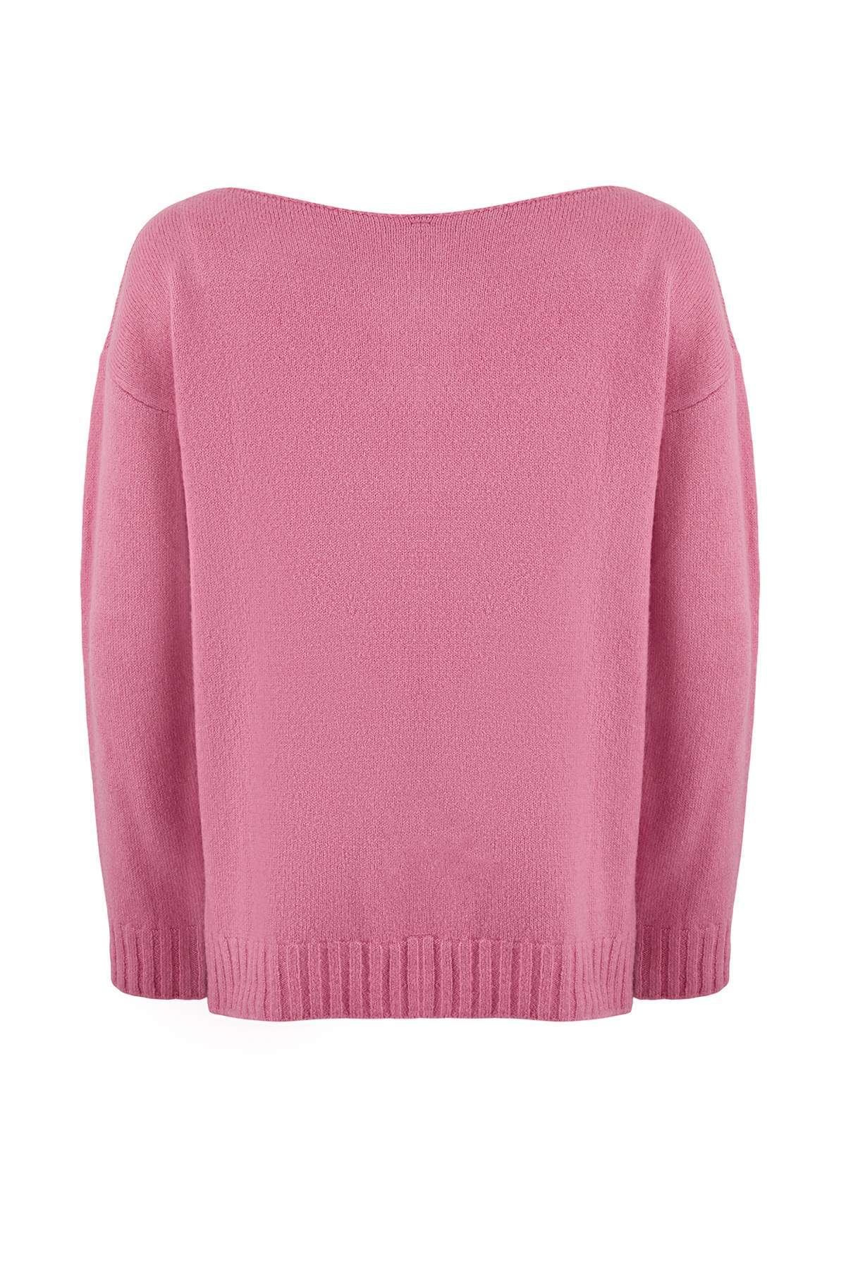 Trendyolmilla  Pembe Yünlü Kayık Yaka Basic Triko Kazak TWOAW25KZ00010 - Görsel 6