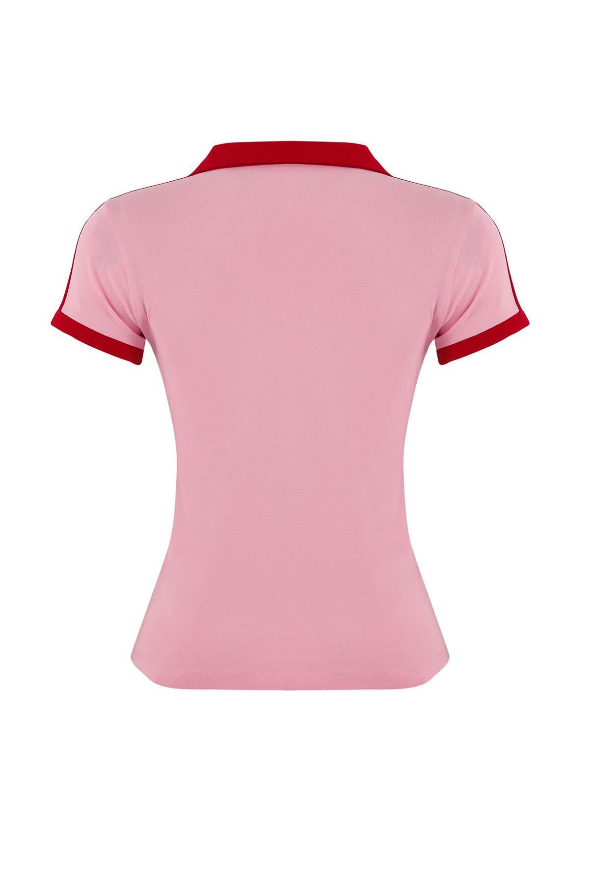 Trendyolmilla  Teen Pembe Fitted/Vücuda Oturan Polo Yaka Kısa Kollu Pamuklu Esnek Örme T-shirt TWOSS26TS00022 - Görsel 6