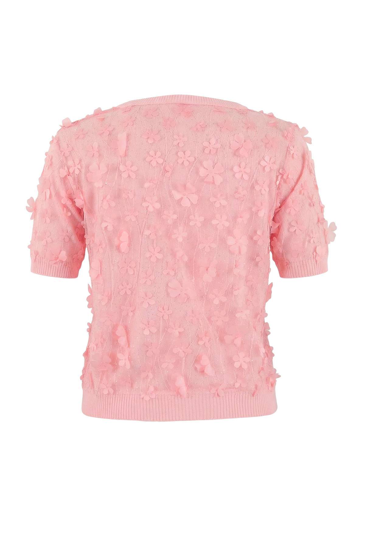Trendyolmilla  Pembe Üç Boyutlu Çiçek Detaylı ve Tüllü Triko Bluz TWOSS26BZ00128 - Görsel 7