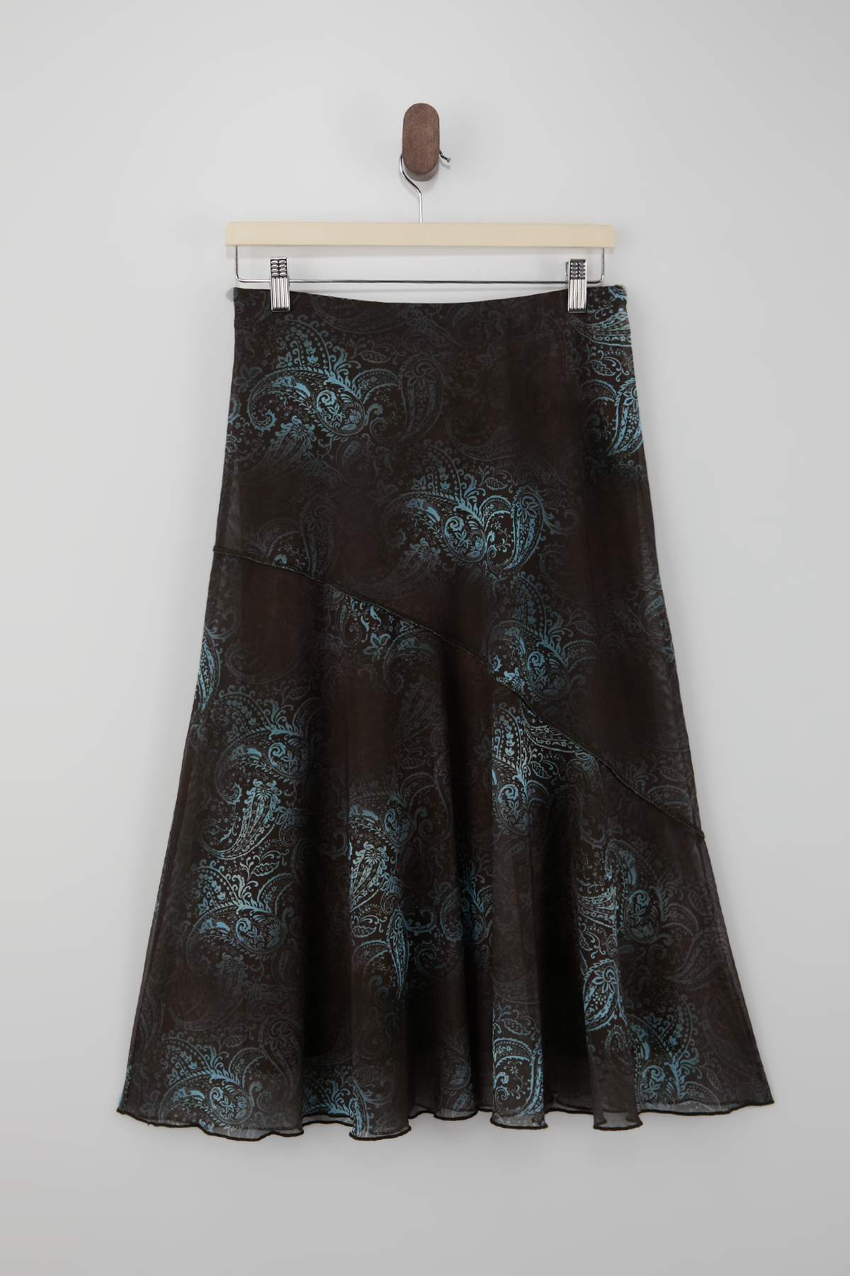 Trendyolmilla  Çok Renkli Şal Desen Boho Chic A-Kesim Dikiş Detaylı Normal Bel Midi Tül Örme Etek TWOSS26ET00002 - Görsel 2