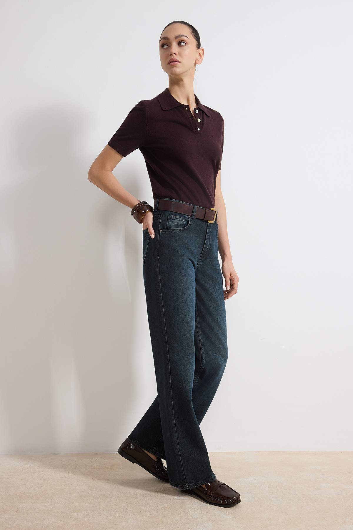 Trendyolmilla  Koyu Mavi Yüksek Bel Wide Leg Jeans TWOAW26JE00228 - Görsel 2