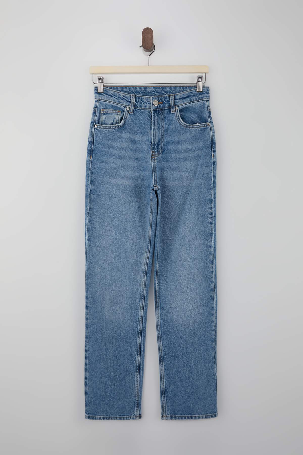 Trendyolmilla  Mavi Yüksek Bel Az Esnek Straight Düz Kesim Jeans TWOSS26JE00099 - Görsel 5