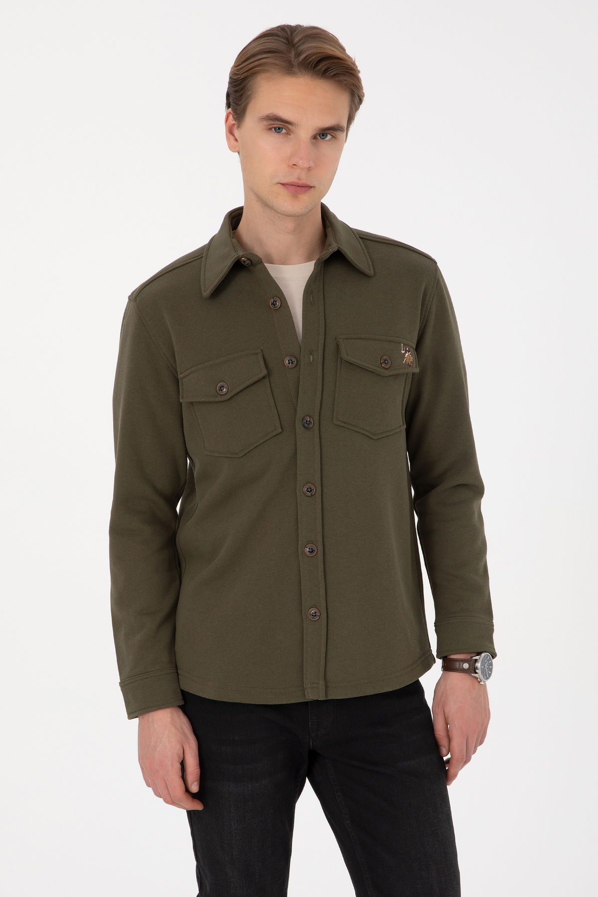 U.S. Polo Assn. Erkek Haki Örme Gömlek 50316673-VR027 — سبز 1193941