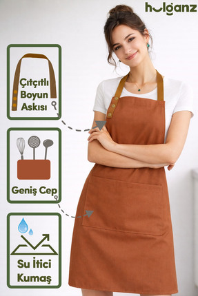 Hulganz Mutfak Önlüğü Leke Tutmaz Su itici Kumaş Çıtçıtlı Boyun Askılı Terrac...