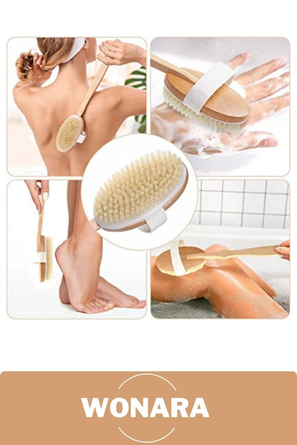 #BanyoFırça Ahşap Sap Peeling %100 Doğal Selülit Önleyici Yumuşak Vücut Masaj At Kılı Banyo Fırçası — Kuru Fırçalama Detoks Deri Temizleme — تصویر 2 از 6