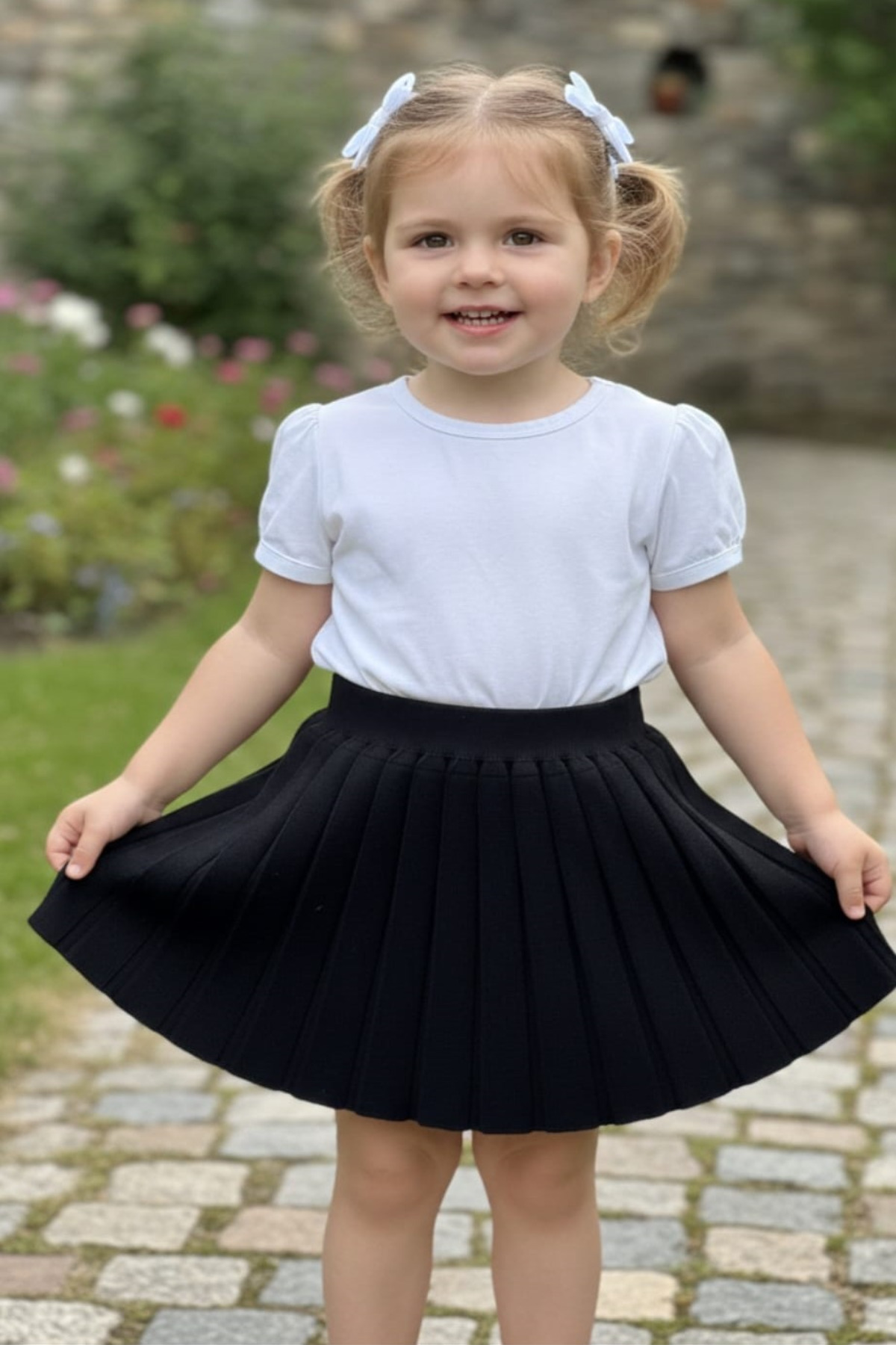 Meriç bebe Kız Çocuk Beli Lastikli Pileli Triko Trend Etek fotoğrafı 2 (önizleme)