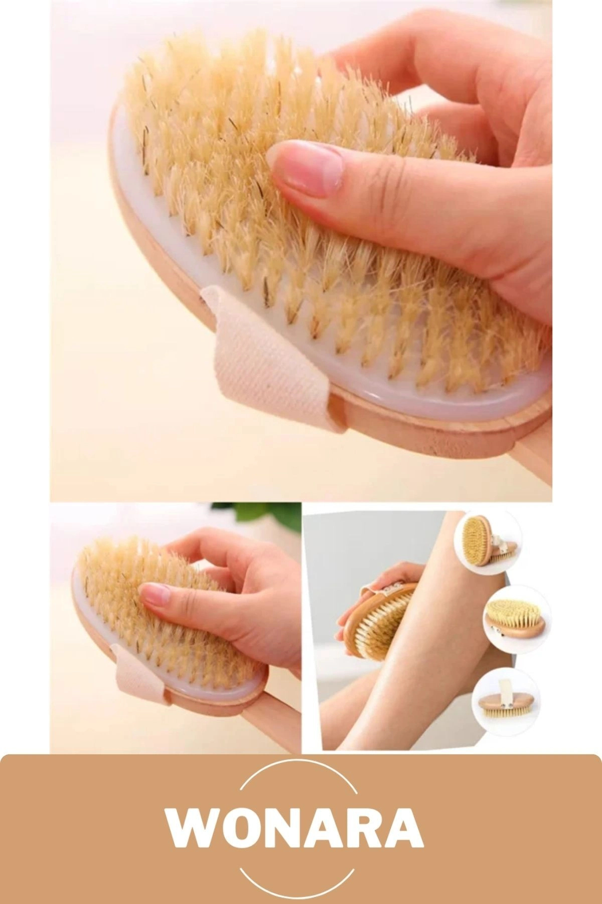 #BanyoFırça Ahşap Sap Peeling %100 Doğal Selülit Önleyici Yumuşak Vücut Masaj At Kılı Banyo Fırçası — Kuru Fırçalama Detoks Deri Temizleme — تصویر 4 از 6