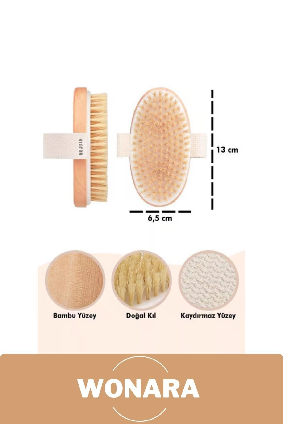 #BanyoFırça Doğal Peeling %100 Doğal Selülit Önleyici Yumuşak Vücut Masaj At Kılı Banyo Fırçası — Kuru Fırçalama Detoks Deri Temizleme Duş — تصویر 4 از 6
