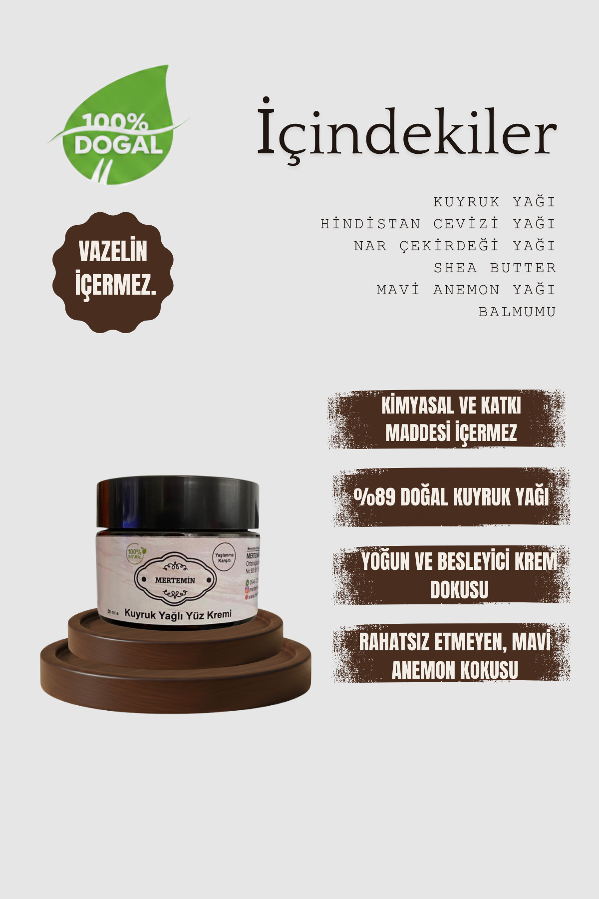 MERTEMİN Kuyruk Yağlı Krem 50 ml Yaşlanma Karşıtı Kolajen (MAVİ ANEMON KOKULU) Kuyruk Yağı Kremi (YÜZ IÇİN) — 12344
